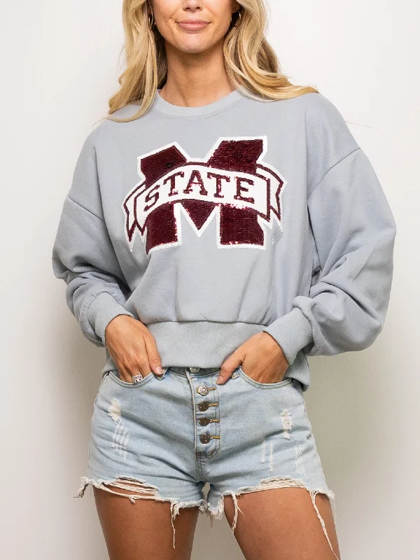 MS STATE CROPPED SWEATSHIRT Hoodie with Tied Waist Feminine Flattering