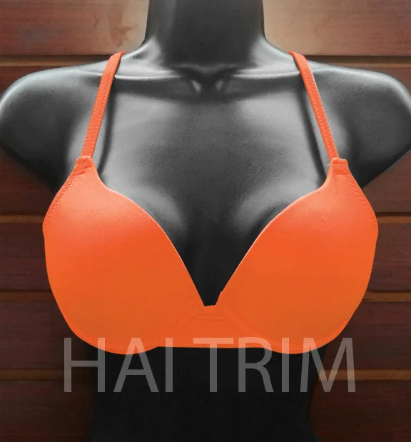 Neon Orange Tie-Back Bra, A-1 Lightweight Cotton Bra