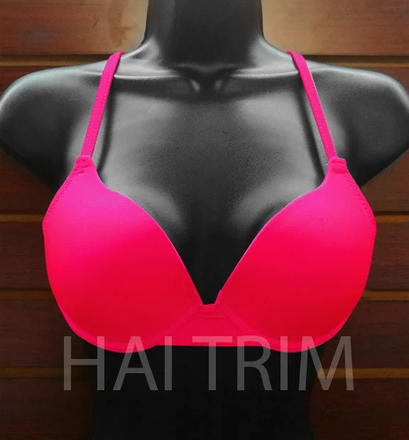 Neon Pink Tie-Back Bra, A-69 Supportive Cotton Bra