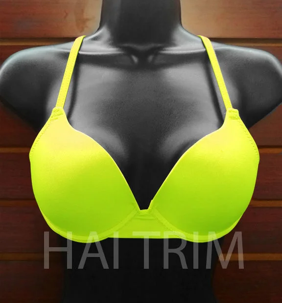 Neon Yellow Tie-Back Bra, A-32 Elegant Cotton Bra