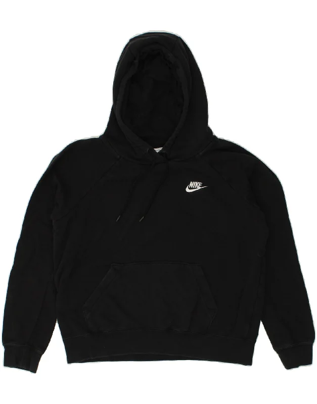 NIKE Womens Hoodie Jumper UK 10 Small Black Cotton Hoodie with Hem Ribbing Snug Secure