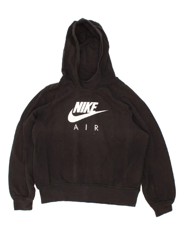 NIKE Womens Nike Air Oversized Graphic Hoodie Jumper UK 16 Large Black Hoodie with Exposed Zipper Edgy Industrial