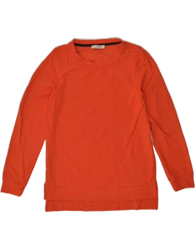 OASIS Womens Sweatshirt Jumper UK 10 Small Orange Viscose Hoodie with Bell Sleeves Flared Feminine