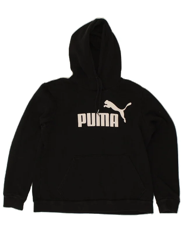 PUMA Womens Graphic Hoodie Jumper UK 18 XL Black Cotton Hoodie with Distressed Vintage Worn