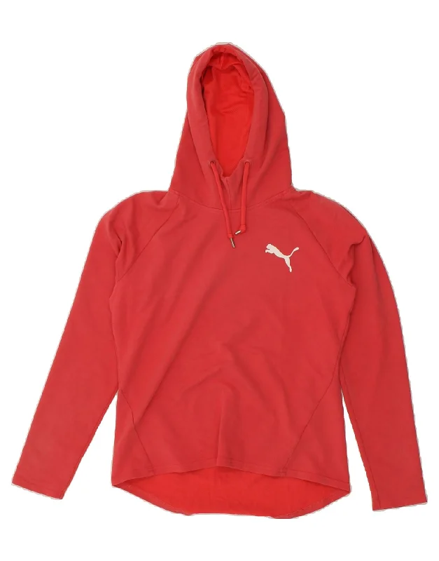 PUMA Womens Hoodie Jumper UK 10 Small Red Hoodie with Hood Adjustable Protection