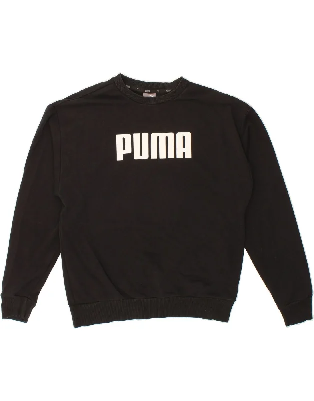 PUMA Womens Oversized Graphic Sweatshirt Jumper UK 12 Medium Black Cotton Zip Hoodie Drawstring Kangaroo Pocket