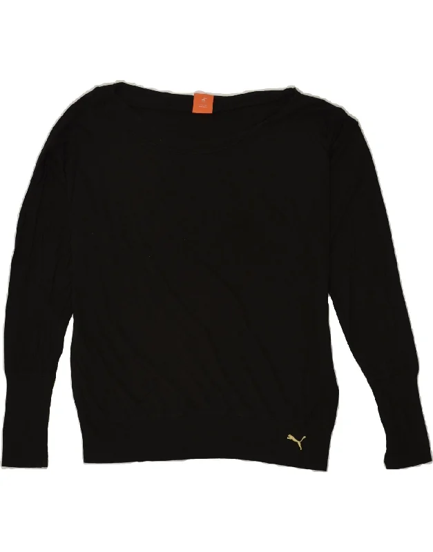 PUMA Womens Sweatshirt Jumper UK 14 Large Black Cotton Hoodie with V-Neck Classic Versatile