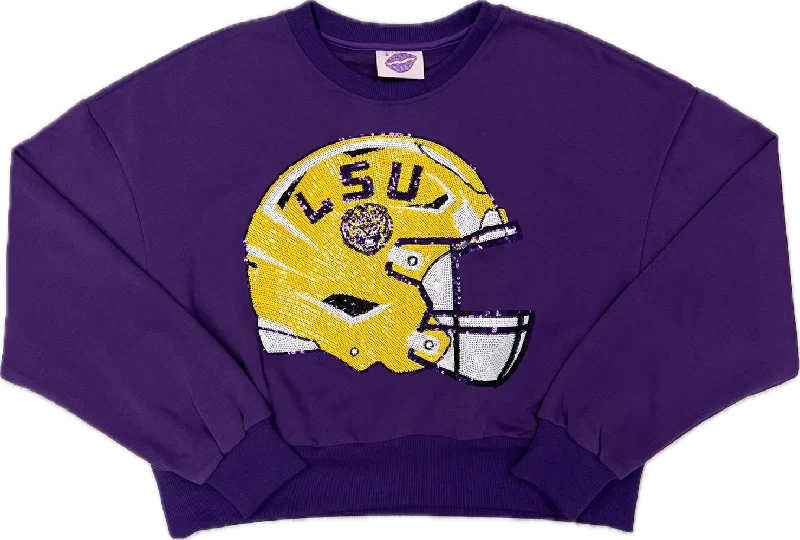 Sparkle Helmet Sweatshirt- LSU Hoodie with Ribbed Cuffs Snug Fit Comfort