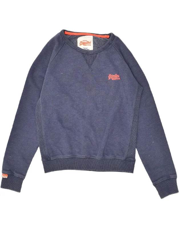 SUPERDRY Womens Sweatshirt Jumper UK 14 Medium Blue Cotton Hoodie with Half-Zip Sporty Casual