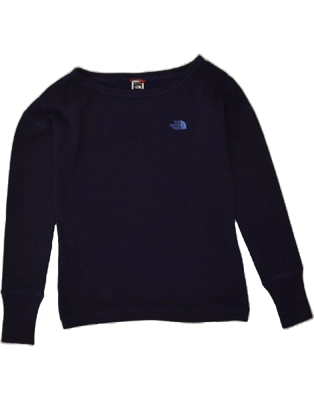 THE NORTH FACE Womens Sweatshirt Jumper UK 10 Small Navy Blue Cotton Hoodie with Cuffed Sleeves Snug Secure