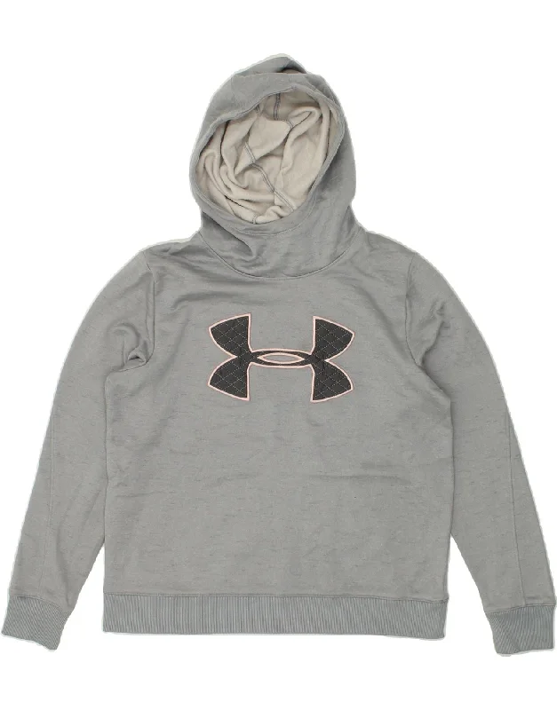 UNDER ARMOUR Womens Cold Gear Graphic Hoodie Jumper UK 14 Medium Grey Hoodie with Velcro Closure Adjustable Secure