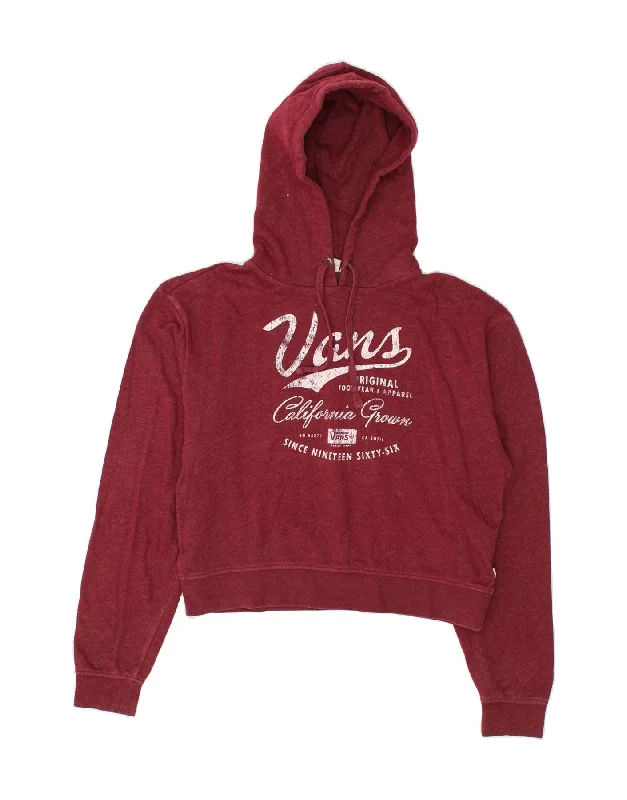 VANS Womens Crop Graphic Hoodie Jumper UK 10 Small Burgundy Cotton Hoodie with Back Slit Movement Comfort