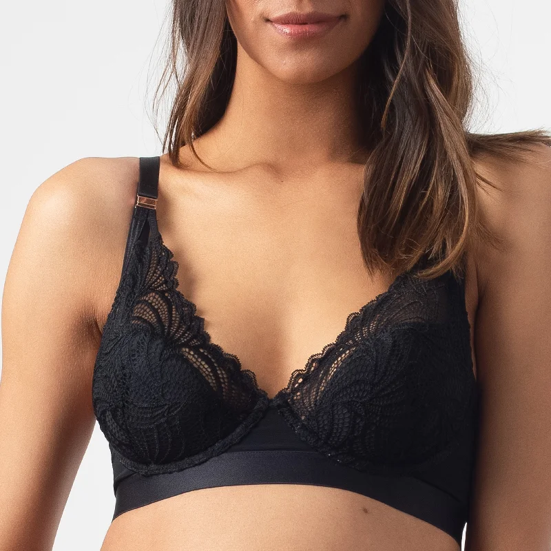 WARRIOR PLUNGE BLACK CONTOUR NURSING BRA - FLEXI UNDERWIRE Stretchy Full Coverage