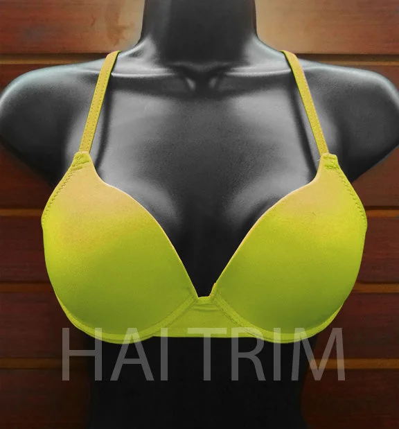 Yellow Green Tie-Back Bra, B-85 High-Cut Bra Design