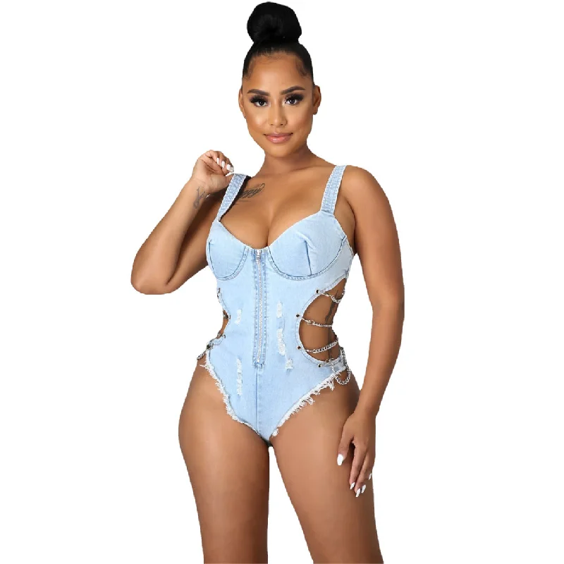 2022 New Sexy bikini Girls Swimwear Suspenders Denim Jumpsuit Fun Pattern Swimsuit