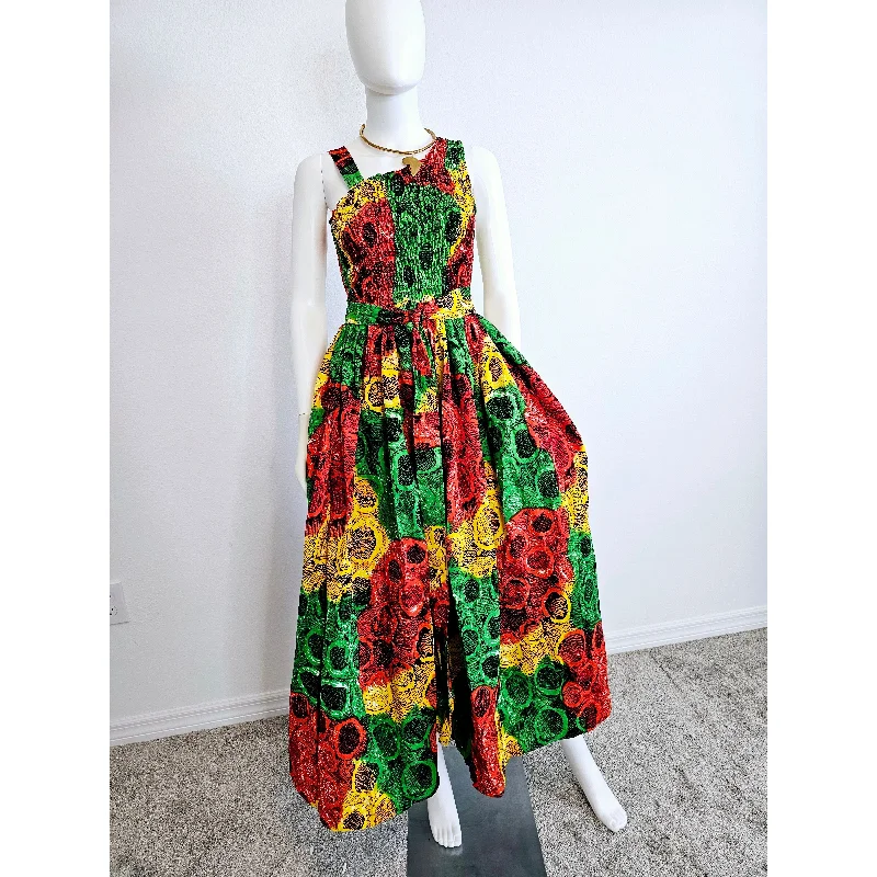 African Ankara Print Cotton Women Long Smocked Maxi Dress Sundress - Made in Kenya Chic Boho Print Maxi Dress