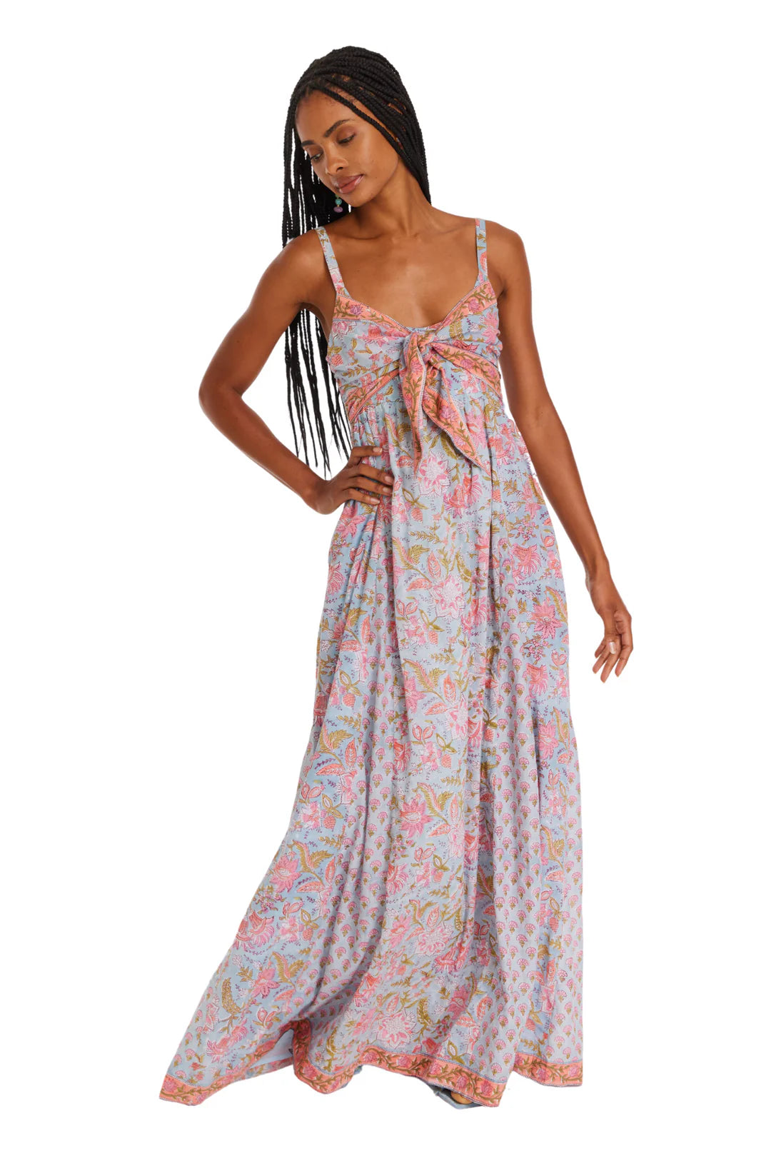 Allison Martina Maxi Dress - Blue/Coral Floral Stylish Button-Up Maxi Dress