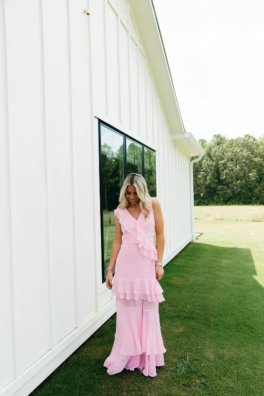 Angeline Maxi Dress - Pink Stylish V-Neck Maxi Dress