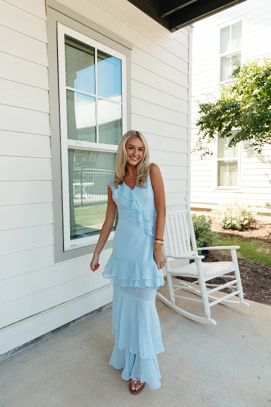 Angeline Maxi Dress - Sky Blue Chic Boho Print Maxi Dress