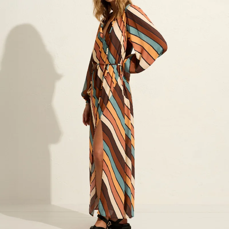 Auguste Loretta Maxi Dress - Multi Stripe Stylish Pleated A-Line Maxi Dress