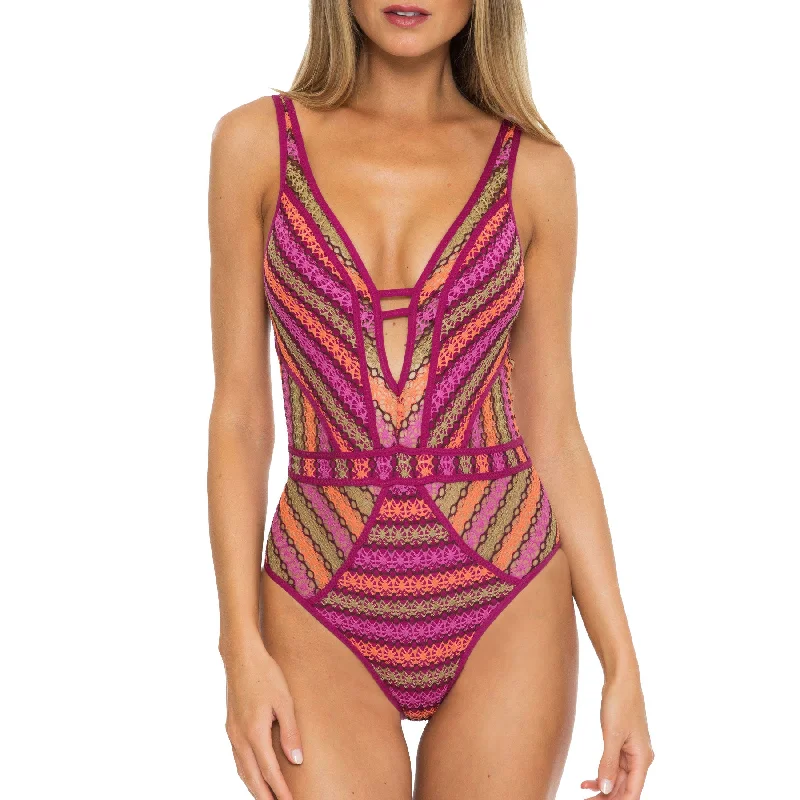 Becca Driftwood Plunge Pomegranate One Piece Womens Swimsuit Plus-Size Bikini Set