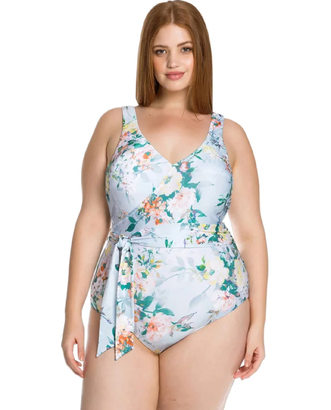 Becca ETC by Rebecca Virtue Femme Flora Tie Side Plus Size One Piece Swimsuit Sporty Swim Shorts