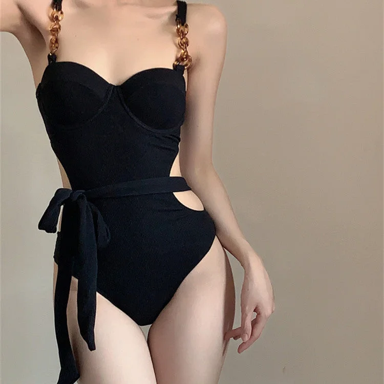 black one piece swimsuit  KF70021 Reversible Bikini Set