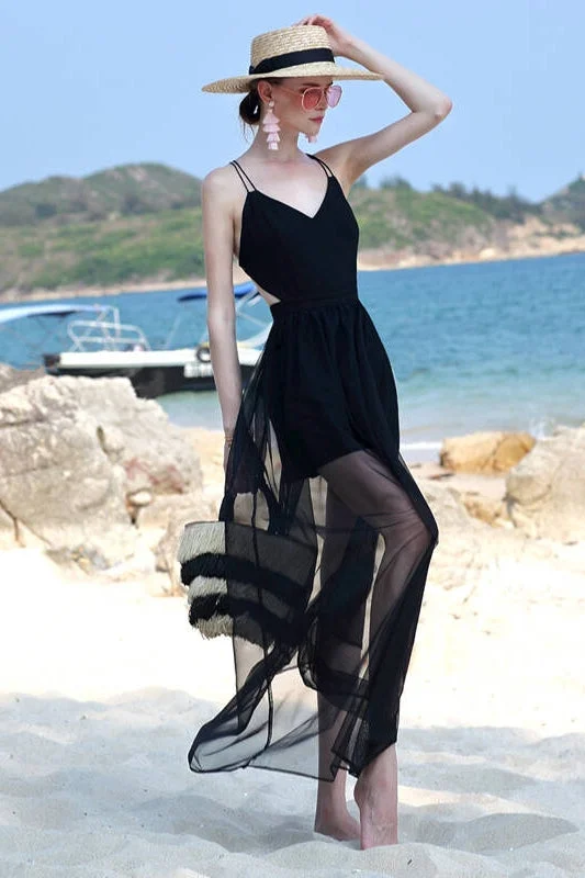 Black Tulle Maxi Dress Fashionable Asymmetrical Maxi Dress