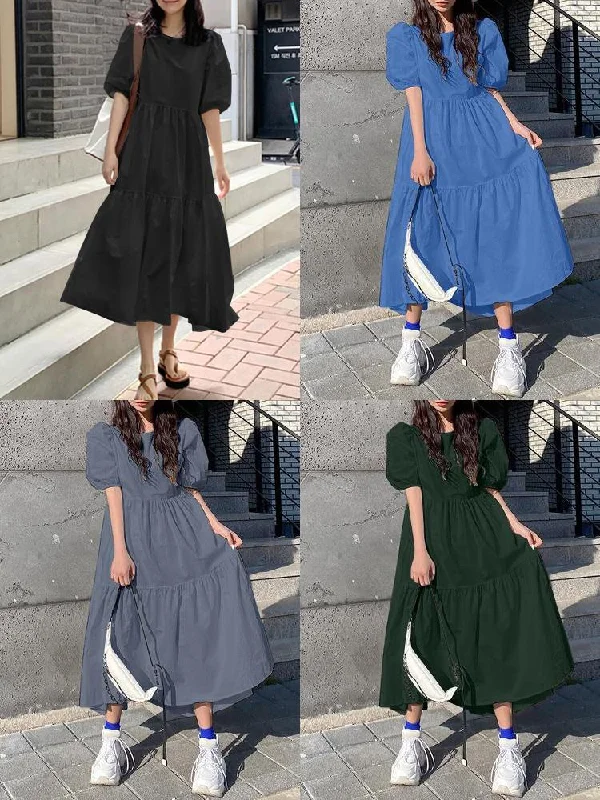 Casual Dress For Women Pure Color Pleated Women Maxi Dress Elegant Maxi Dress with Drapes