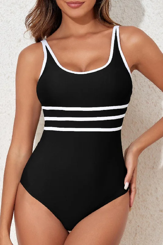 Contrast Trim One-Piece Swimwear Classic Sporty Swimsuit