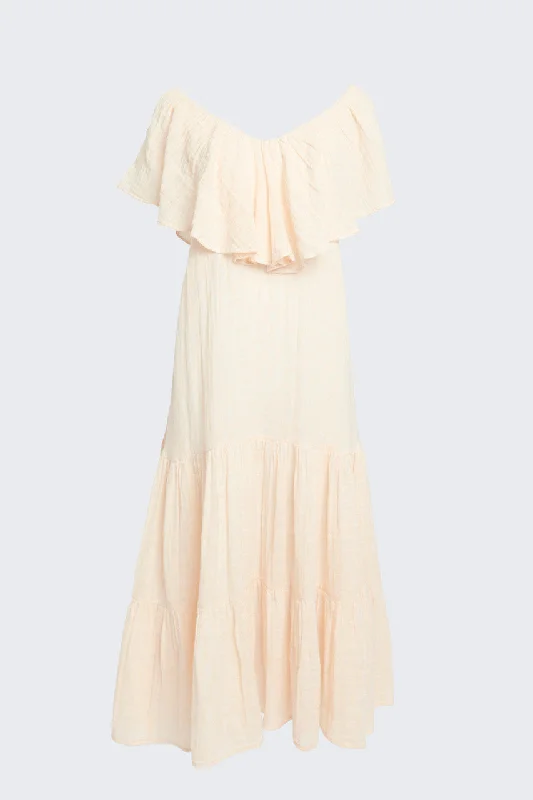 Pale Peach Lily Elisabeth Ruffle Maxi Dress Cozy Longline Maxi Dress