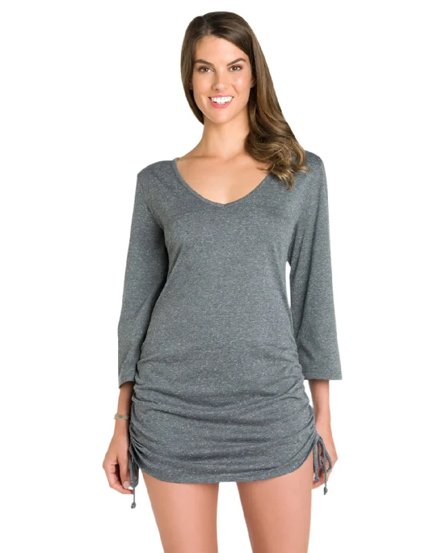 Eco Swim Solid Grey Adjustable Side Shirred Tunic Sleek Full Coverage