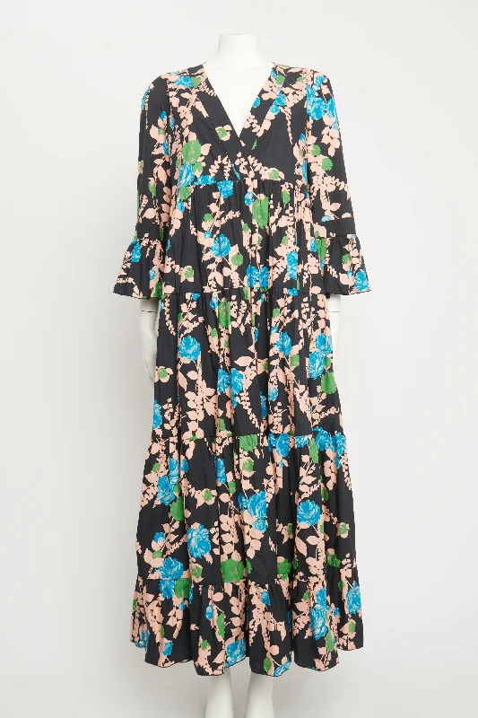 Editions Collection Jennifer Jane Tiered Plunge Preowned Maxi Dress Comfortable Flowy Maxi Dress