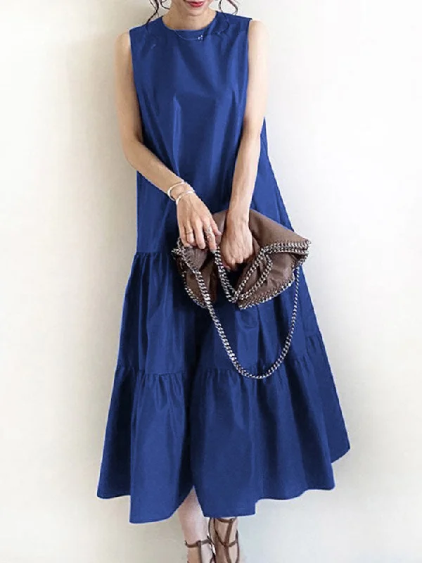 Fashion Dress For Women O-neck Casual Layered Maxi Dress Stylish Empire Waist Maxi Dress