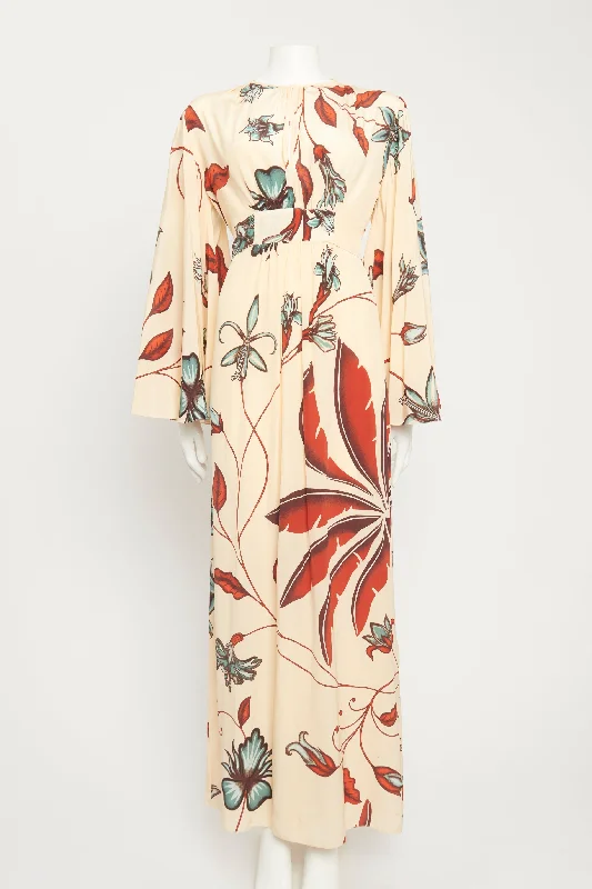 Flared-sleeve Silk Crepe De Chine Preowned Maxi Dress Stylish Maxi Dress with Frills