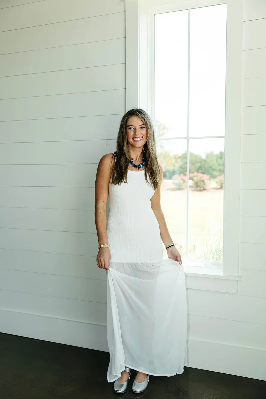 Half and Half Maxi Dress - White Elegant Silk Maxi Dress