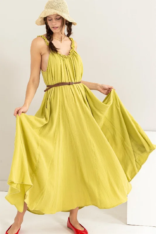 HYFVE Frill Sleeveless A-Line Maxi Dress Elegant Wraparound Maxi Dress