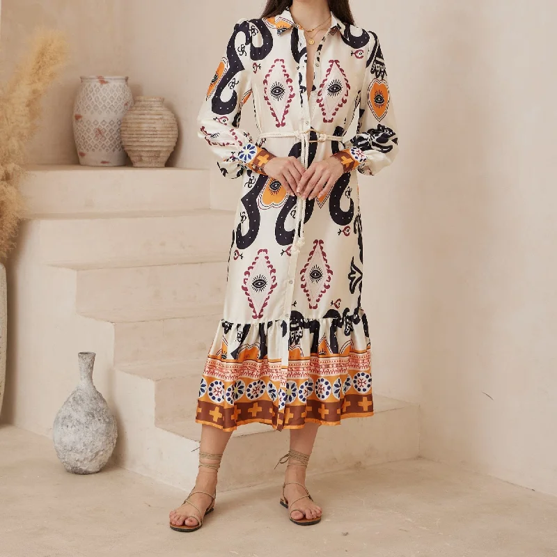 Iris Maxi Sleeved Maxi Dress- Tribal Eye Trendy Fit-and-Flare Maxi Dress