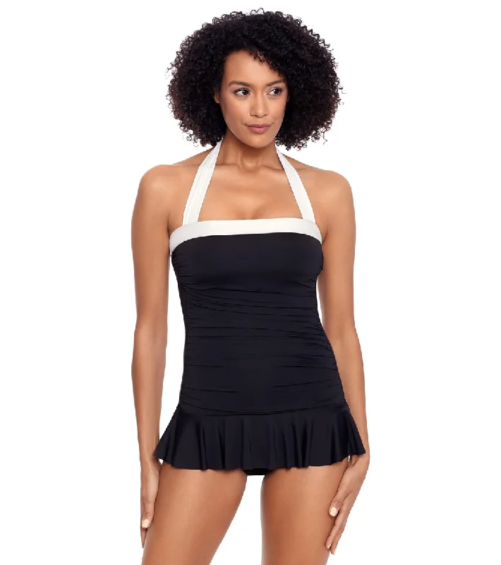 Lauren Ralph Lauren Women's Bel Air Skirted One Piece Swimsuit Black Halter Neck Swimsuit