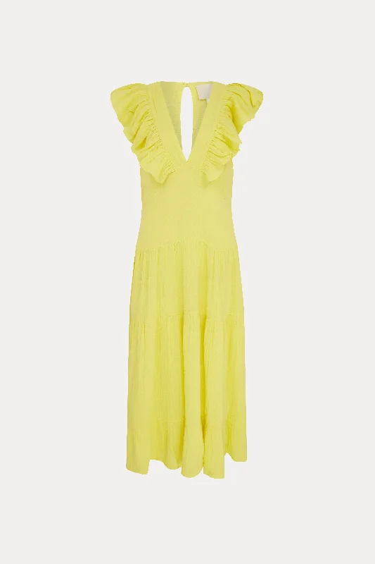 Lemon Klara V-Neck Maxi Dress Cozy Ruffle Sleeve Maxi Dress