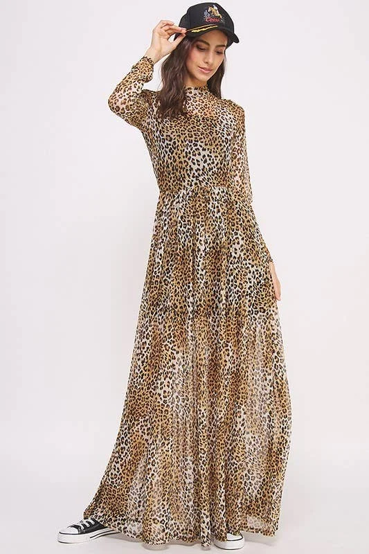 Cheetah Mesh Maxi Dress Comfortable Bohemian Maxi Dress