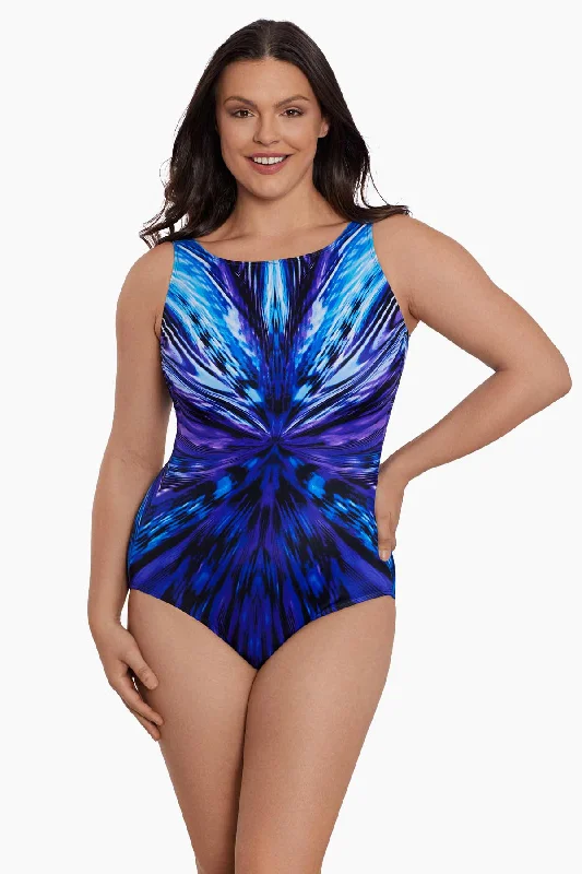 Panel Scoopback Highneck Long Torso One Piece Swimsuit Double Take Minimalist One-Piece