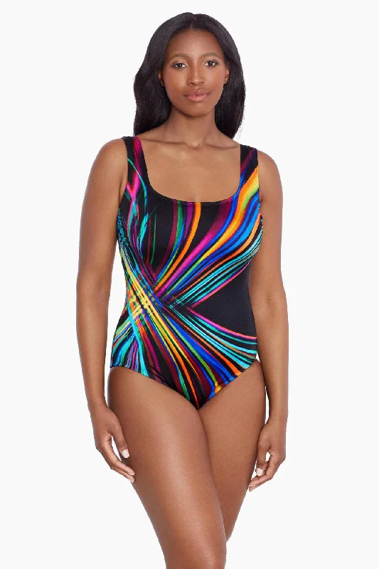 Panel Scoopneck Tank Long Torso One Piece Swimsuit Kinetic Force Chic Bikini Set