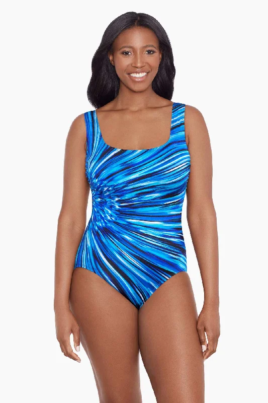 Panel Scoopneck Long Torso One Piece Swimsuit Tank Sparks Fly Soft Beachwear Set