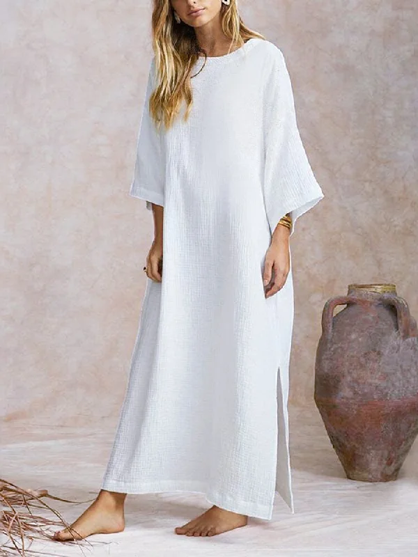 Loose Batwing Long Shirt Split Hem Jumpers Kaftan Women Maxi Dress Stylish Button-Up Maxi Dress