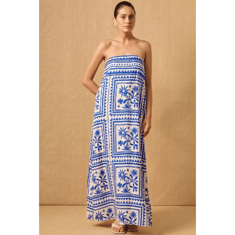 Losas Maxi Dress - Blue Lagoon Elegant Maxi Dress with Belt