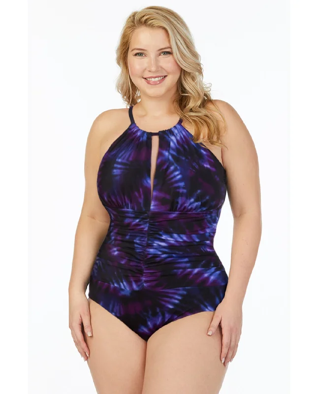 Magicsuit Culture Club Plus Size Katrina Keyhole High Neck One Piece Swimsuit Soft Beachwear Set