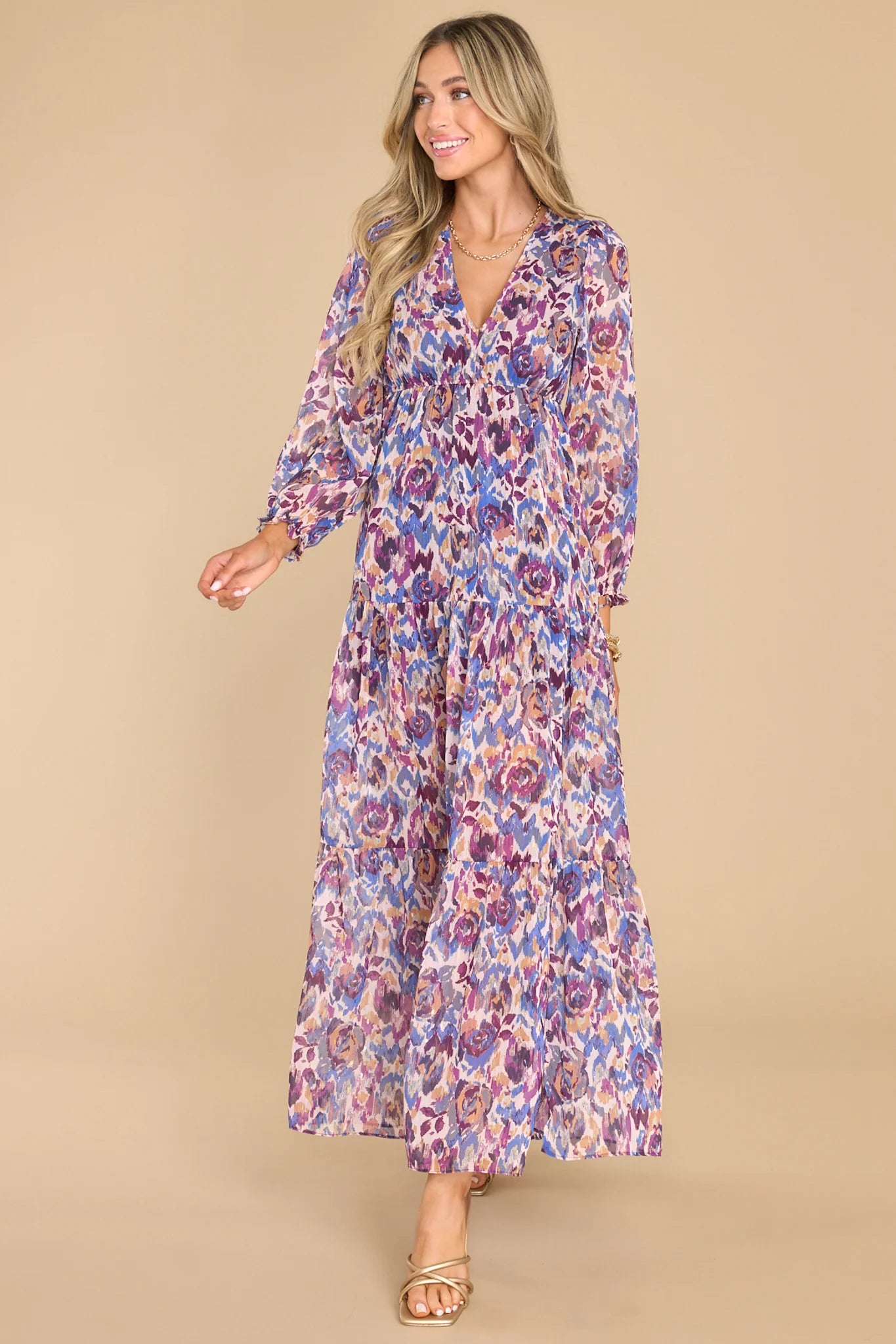 MEET ME IN SANTORINI Tula Maxi Dress - Purple Ikat floral Casual Maxi Dress with Pockets