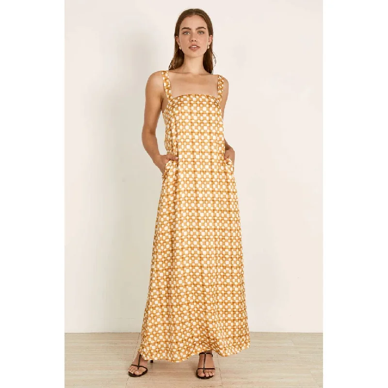 Mon Renn Lumen Maxi Dress - Golden Check Trendy Floral Print Maxi Dress