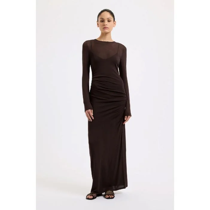 Nude Lucy  Evelyn Knit Maxi Dress - Espresso Elegant Pleated Maxi Dress